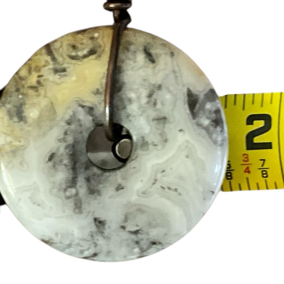 Crazy Lace Agate Pi Disc Donut Pendant on Brown Leather Cord - Picture 12 of 16